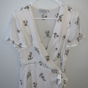 Calf Length Floral Wrap Dress